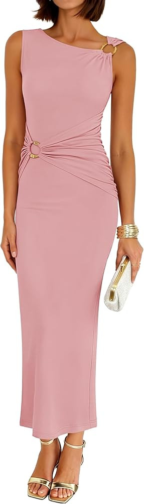 ZESICA Women's 2026 Summer Maxi Dress Sleeveless Ruched Elegant Wedding Guest Cocktail Formal Bod... | Amazon (US)