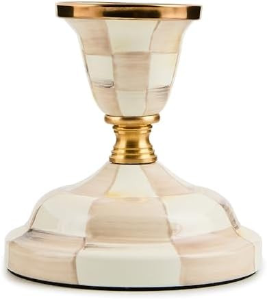 MACKENZIE-CHILDS Enamel Candlestick, Cute Candle-Holder Decor, Short, Brown-and-White Mocha Check | Amazon (US)