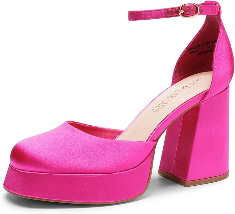 DREAM PAIRS Women's Chunky Platform High Heels Closed Toe Block Ankle Strap Dress Wedding Party P... | Amazon (US)