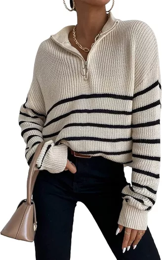 Jollycode Women's Cable Knit V Neck Sweaters Casual Long Sleeve