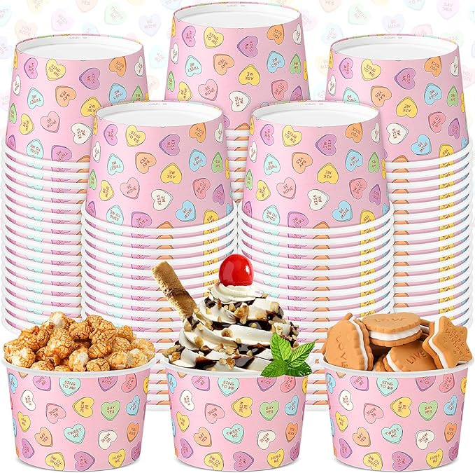 Hsei 60 Pcs 16oz Valentine's Day Conversation Heart Disposable Soup Bowls Ice Cream Cups Snack Pa... | Amazon (US)