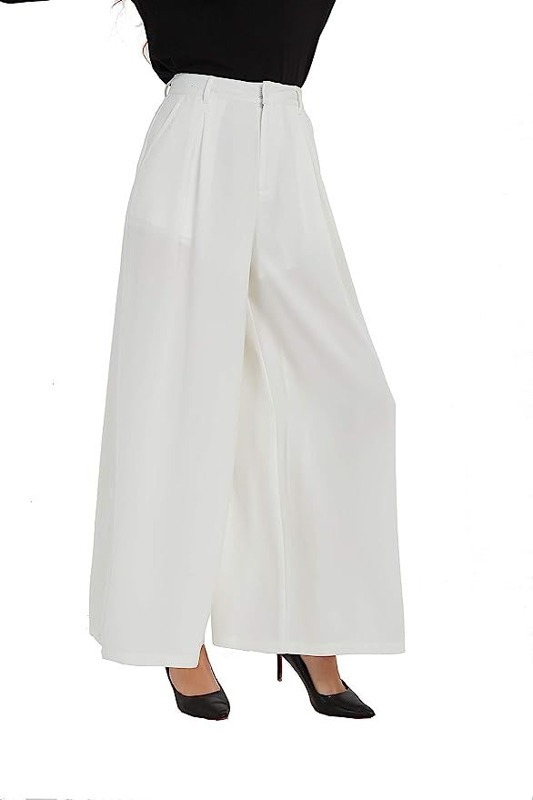 Amazon.com: Tronjori Women High Waist Casual Wide Leg Long Palazzo Pants Trousers Regular Size(M,... | Amazon (US)