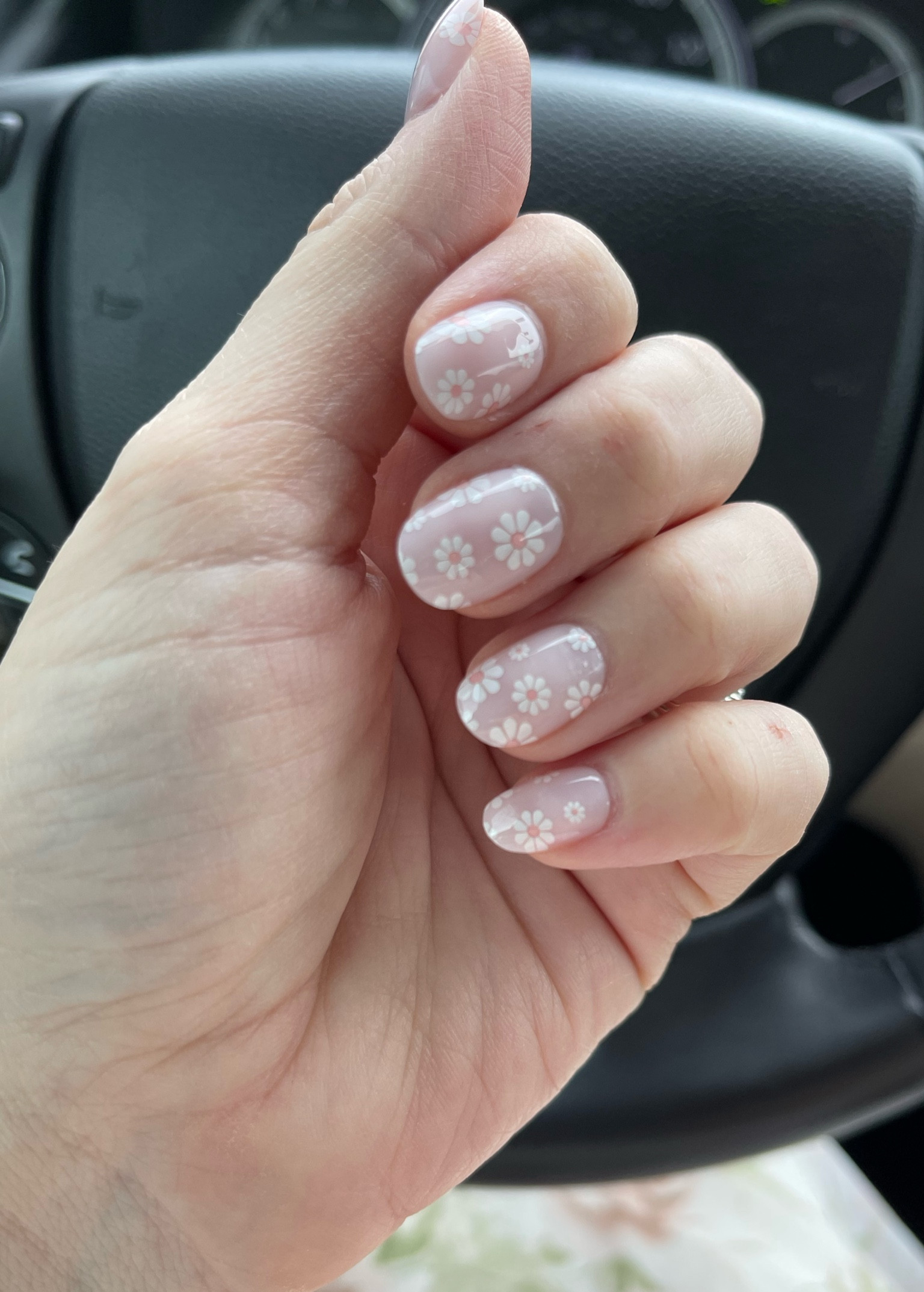 Cute Olive and June Extra Short Press on Nails in Flower Shower. 

From the Olive and June website, it appears the “round” shape is out of stock, but it seems to be at Target, which is where o bought mine  

#LTKGiftGuide #LTKbeauty #LTKstyletip