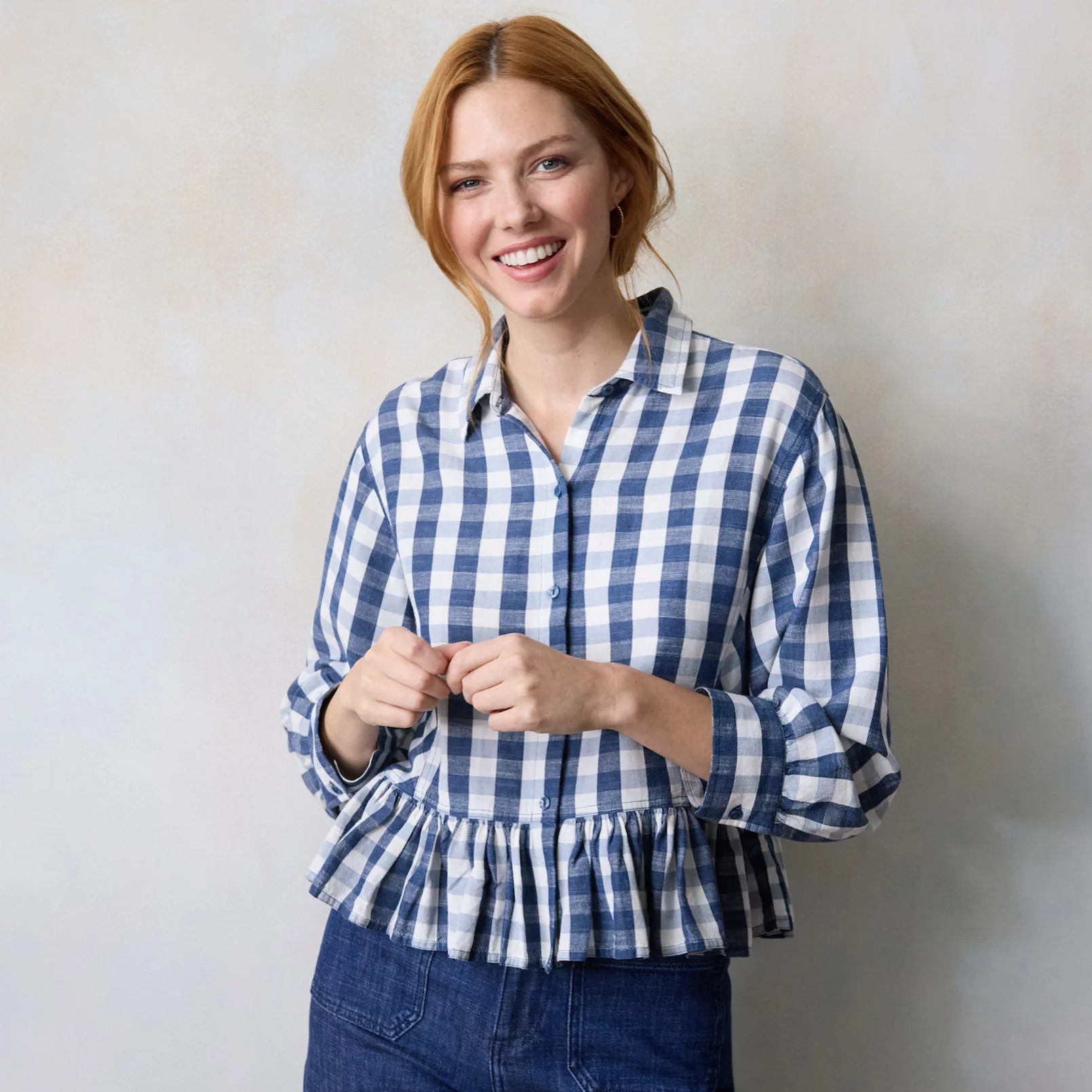 Women's LC Lauren Conrad Collared Button-Front Shirt With Ruffle | Kohl's