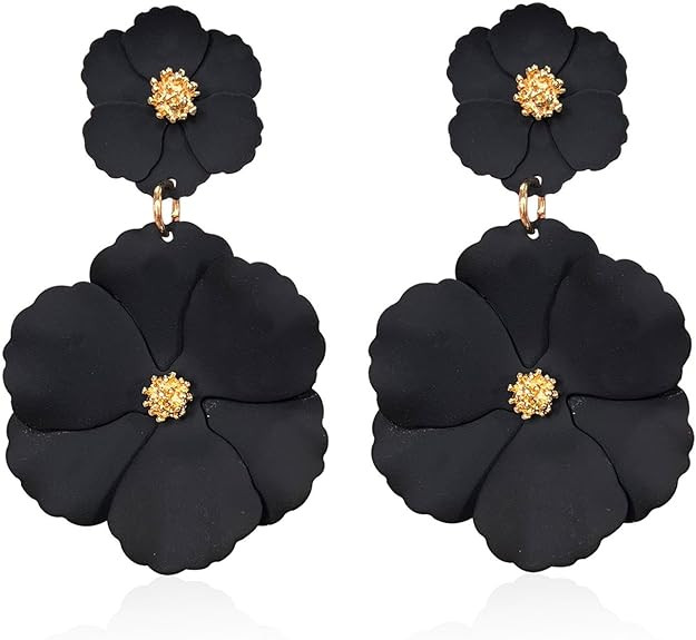 White Summer Flower Floral Dangle Earrings Boho 2 Layered Floral Petal Drop Statement Stud Earrin... | Amazon (US)