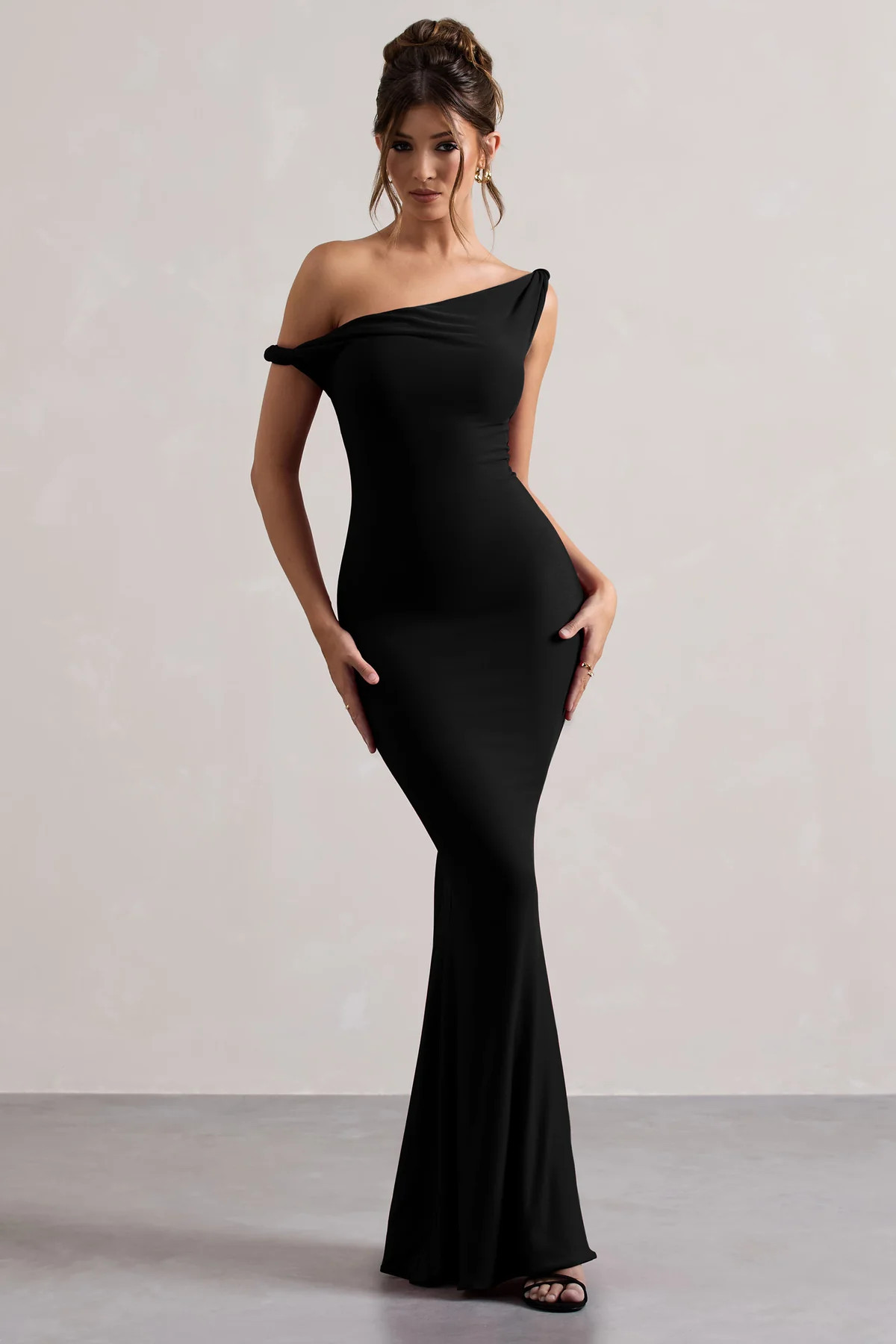Lita | Black Twisted Asymmetric Maxi Dress | Club L London