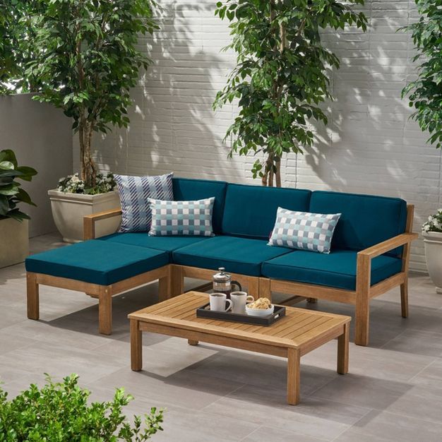 Santa Ana 5pc Acacia Wood Sofa Sectional Set - Christopher Knight Home | Target