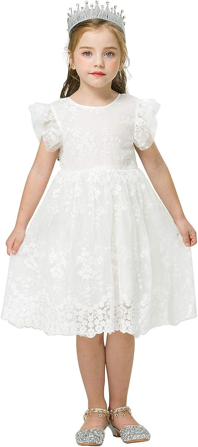NNJXD Flower Girl's Wedding Dress Lace Sleeveless Tulle Summer Vintage Dresses | Amazon (US)
