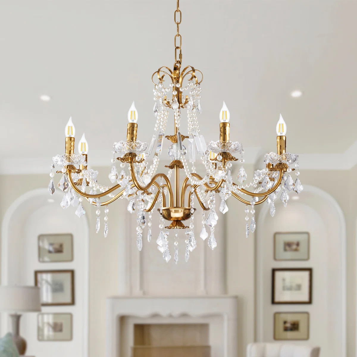 Jonetta 39" Vintage Candle Chandelier 8 - Light Dimmable with Crystal Accents | Wayfair North America