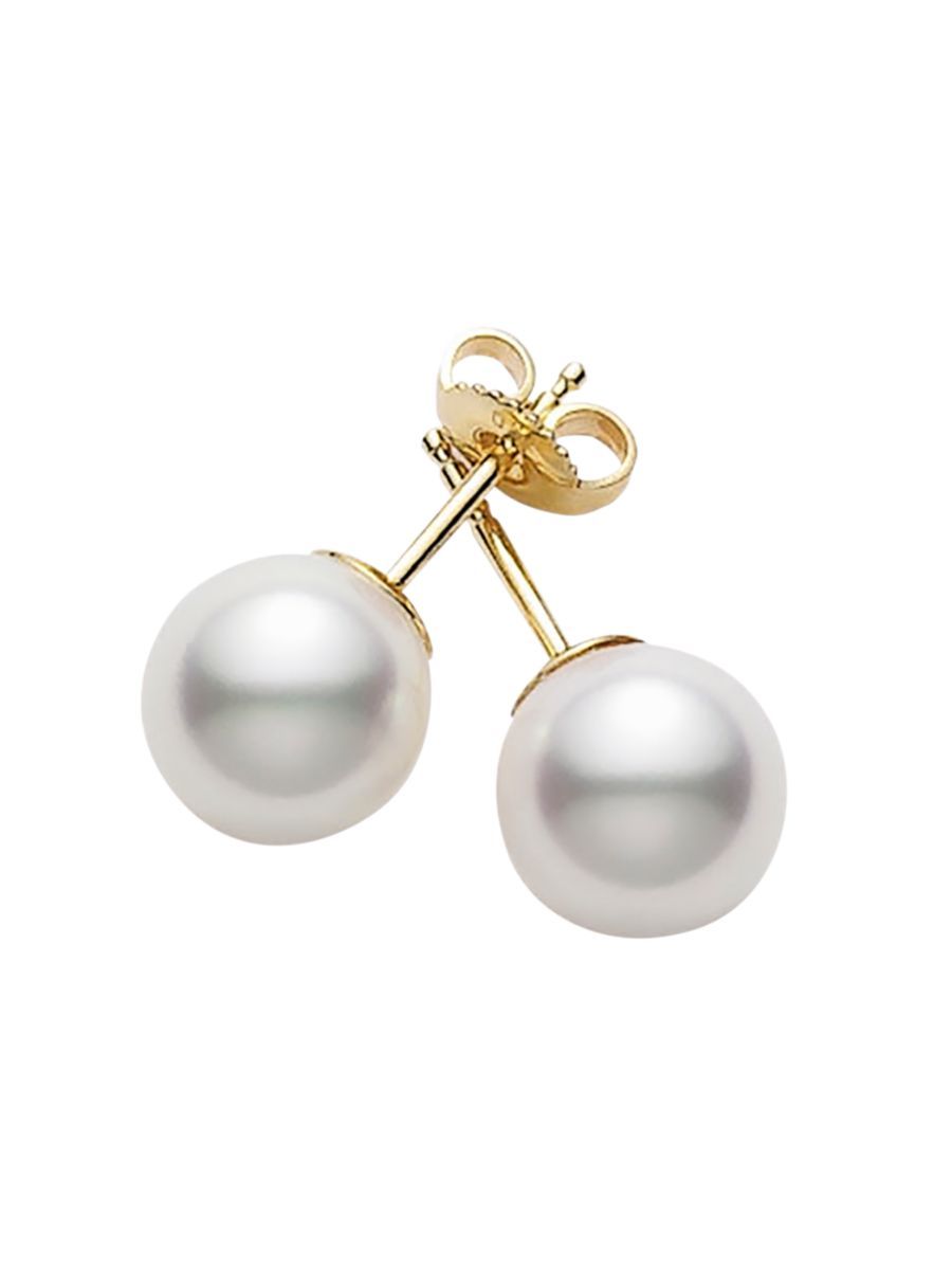 Essential Elements 18K Yellow Gold & 7MM White Cultured Pearl Stud Earrings | Saks Fifth Avenue