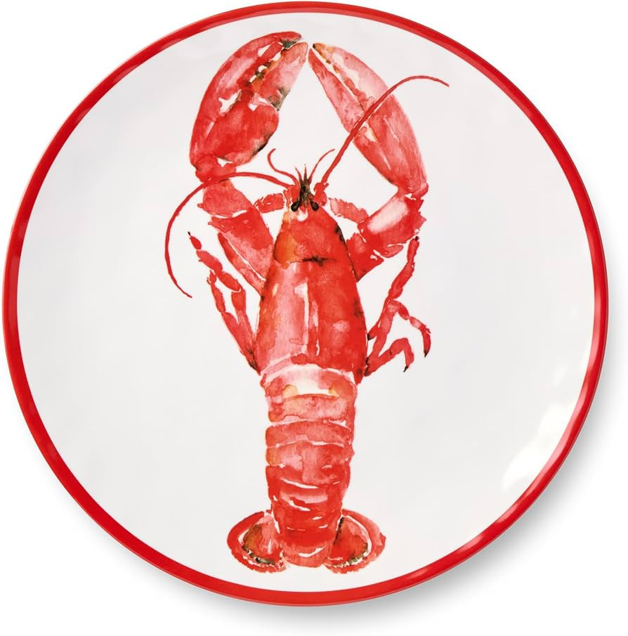 Beach House Lobster 11-Inch Melamine Dinner Plates \u2013 Set of 6, Vibrant Nautical Design, Dura... | Amazon (US)