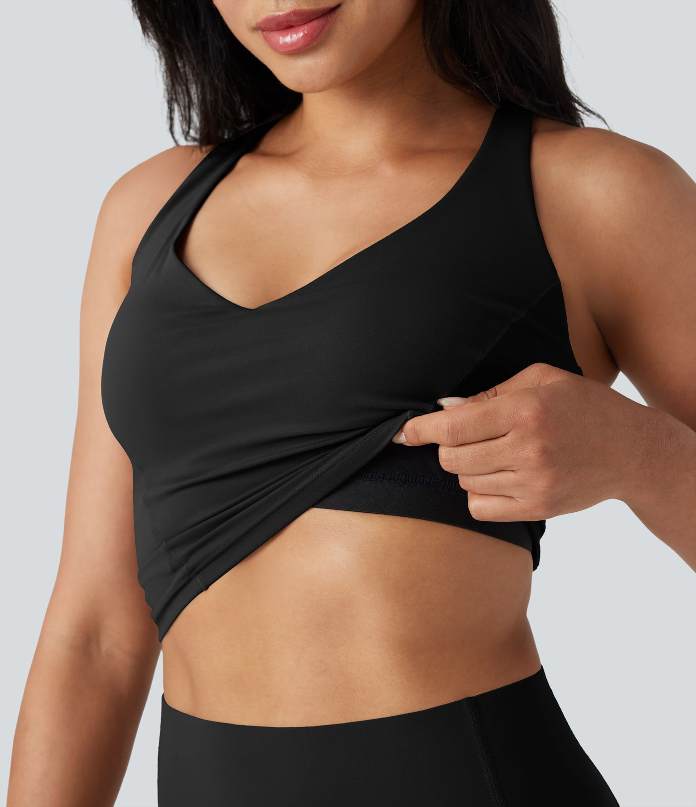 Women’s Halara UltraSculpt™ Deep V-neck Push-Up Crisscross Back 2-in-1 Yoga Tank Top - Halara | HALARA