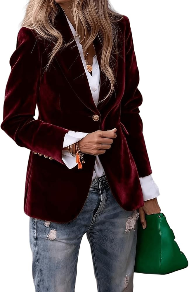 Women's Velvet Blazer Suit Jackets Business Casual Button Up Fall Winter Outerwear Work Office Co... | Amazon (US)