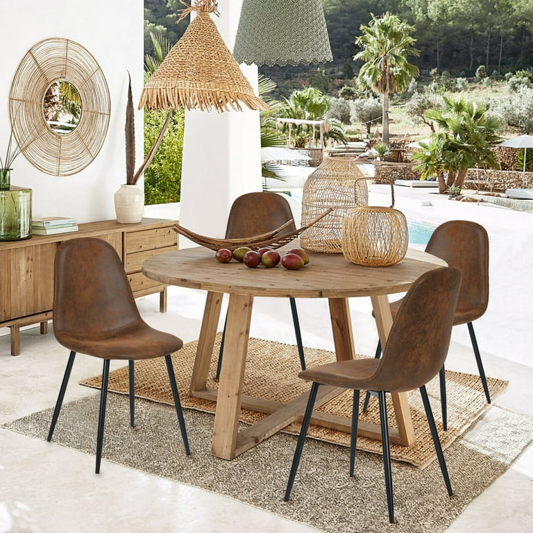 Homy Casa Modern Dining Chairs Set of 4 - Fabric Suede Leather Kitchen Chairs with Metal Legs, Br... | Walmart (US)