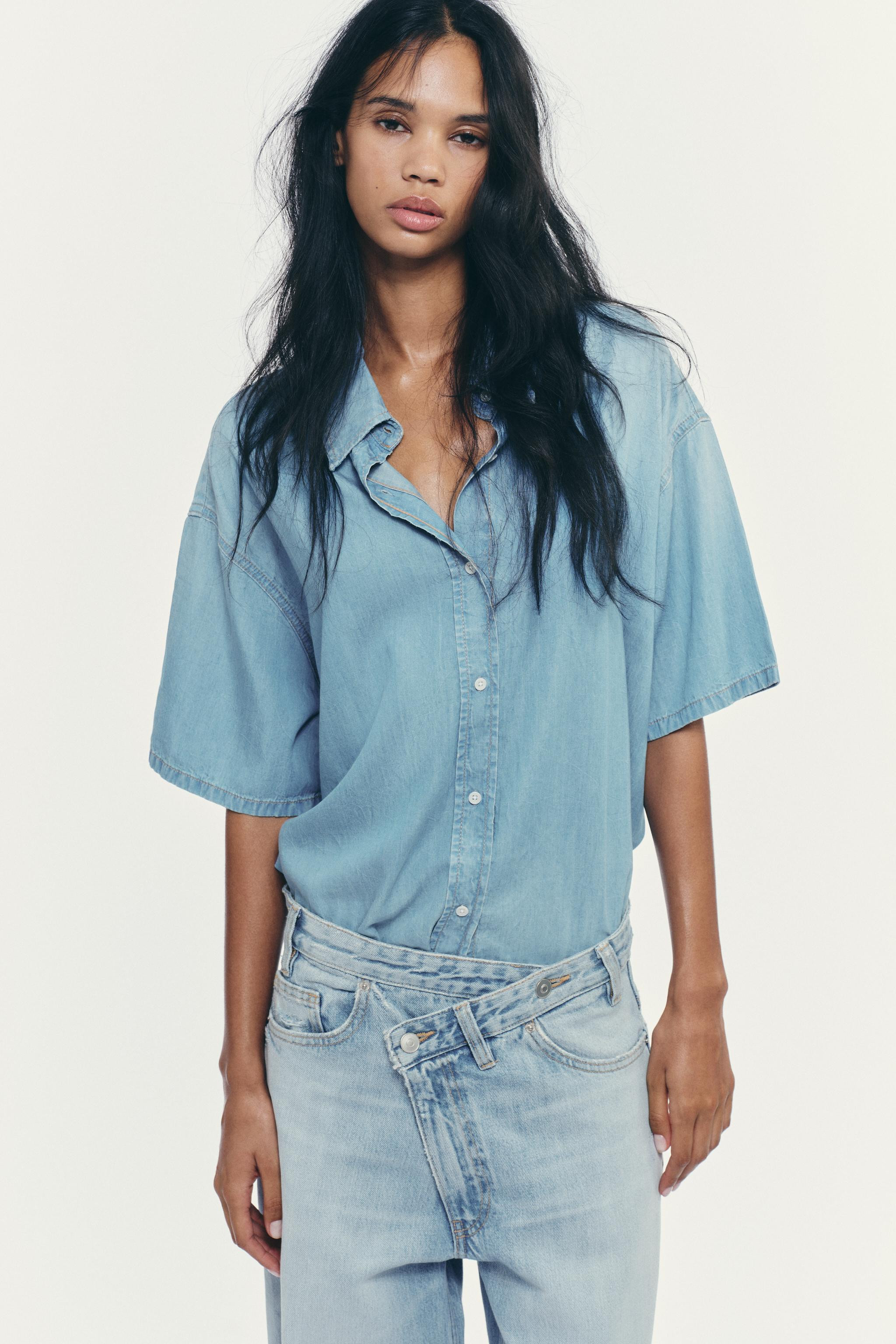 TRF DENIM CROP SHIRT | Zara US