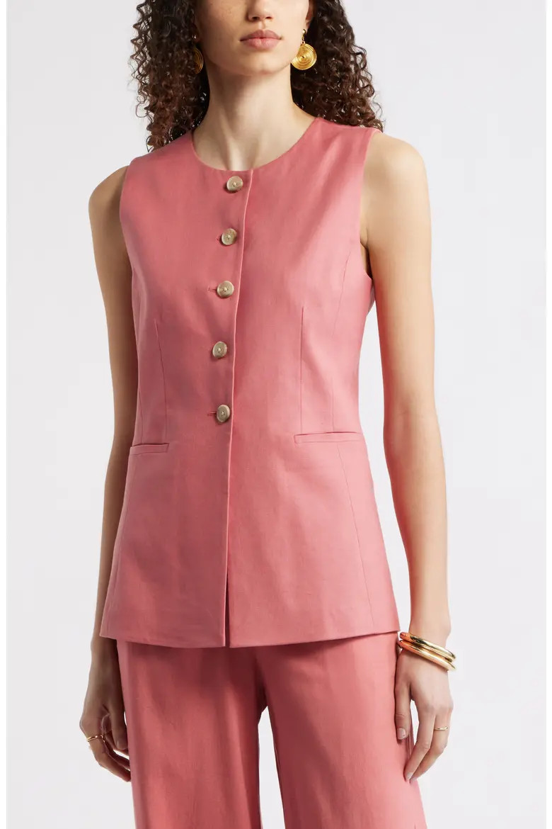 Linen Blend Longline Vest (Women) | Nordstrom | Nordstrom