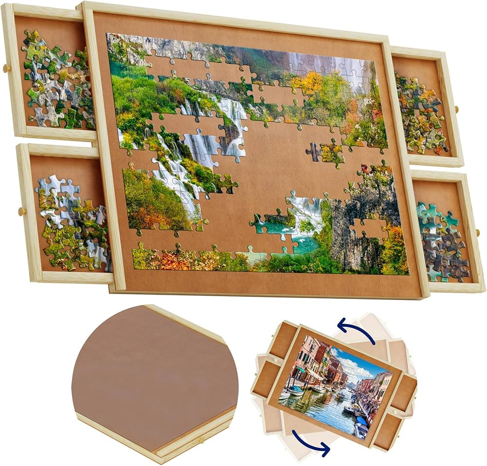 1500 Piece Wooden Jigsaw Puzzle Table - 4 Drawers, Rotating Puzzle Board | 35” X 28” Jigsaw P... | Amazon (CA)