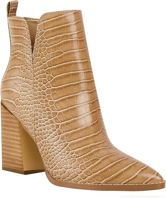 Women's V Cut Ankle Boots Pointed Toe Stacked Chunky Heel Side Zipper Leather Cutout Western Boot... | Amazon (US)