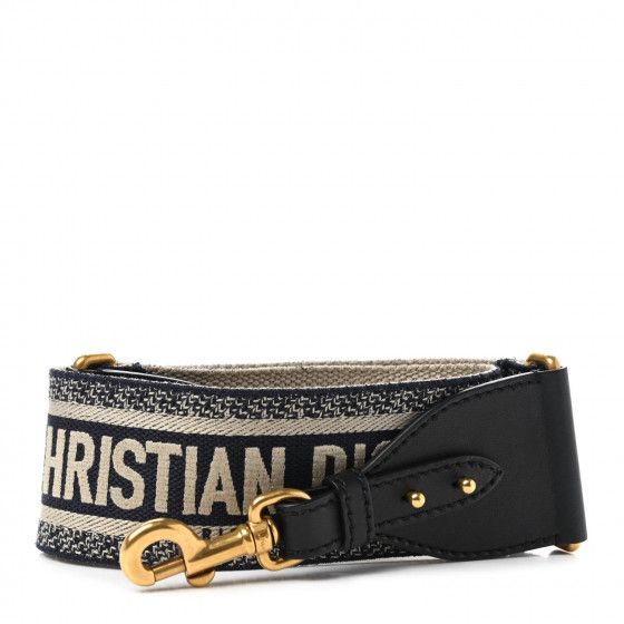 CHRISTIAN DIOR Canvas Embroidered Shoulder Strap Black White | FASHIONPHILE | Fashionphile