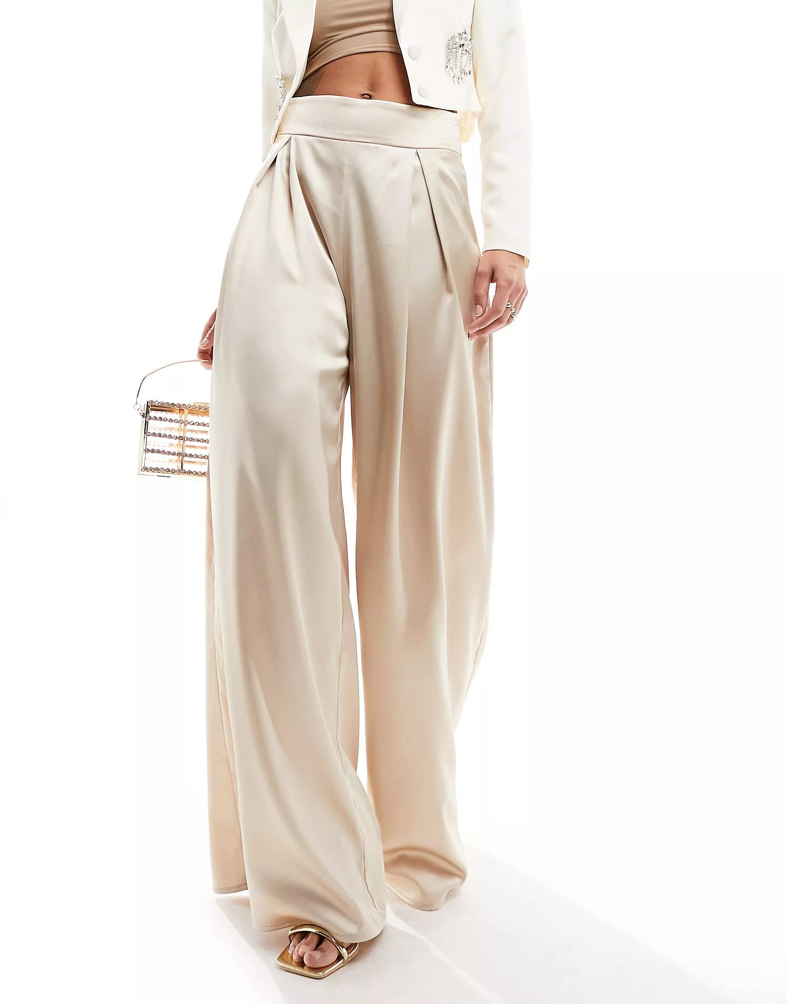 True Violet satin wide leg trousers in champagne | ASOS (Global)