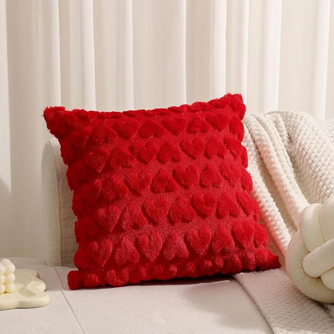 Set of 1 Valentine Pillow Covers 18x18 Heart Love Cute Coral Red Decorative Throw Pillow Covers, ... | Amazon (US)