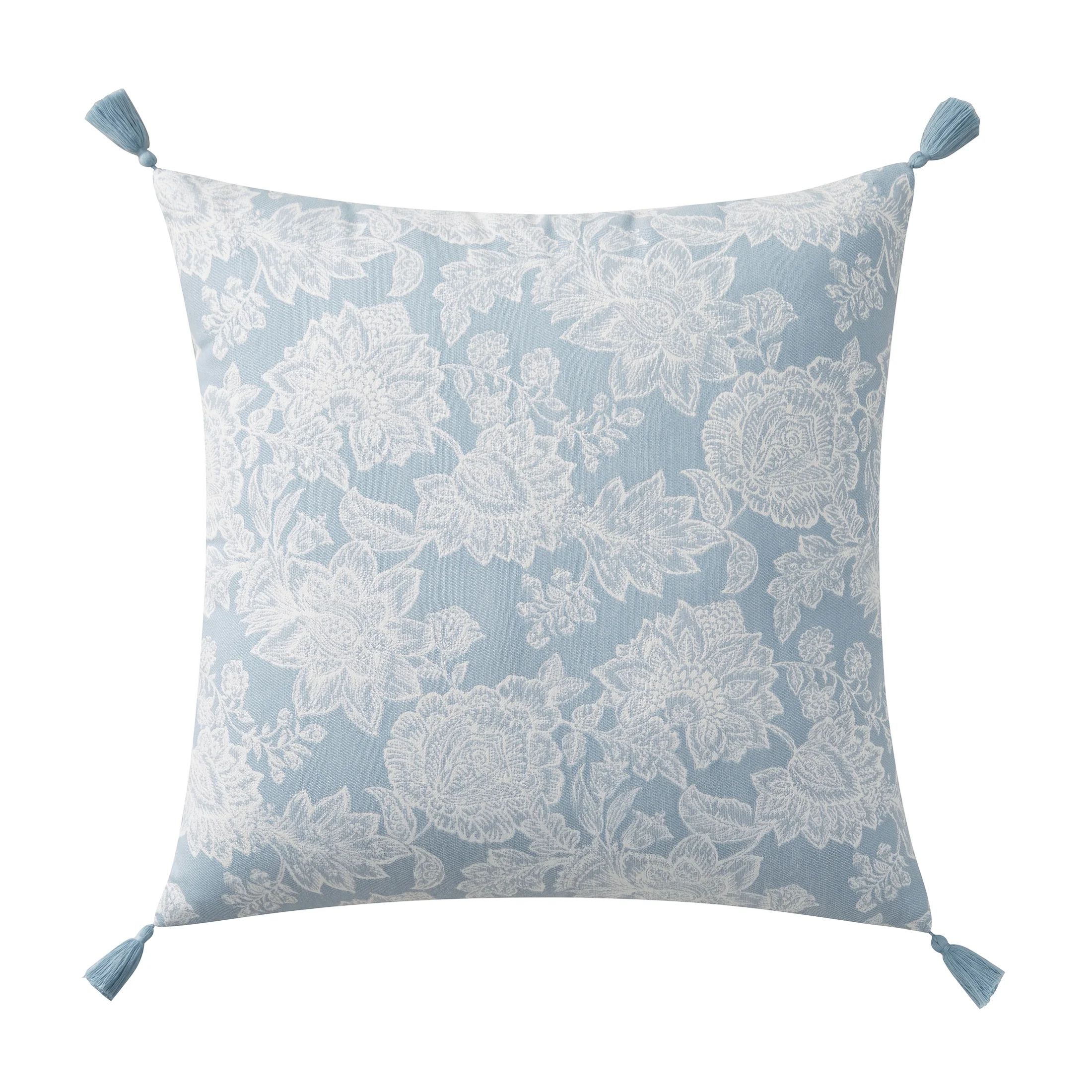 My Texas House 20" x 20" Blue Veronica Floral Tassel Decorative Pillow Cover | Walmart (US)