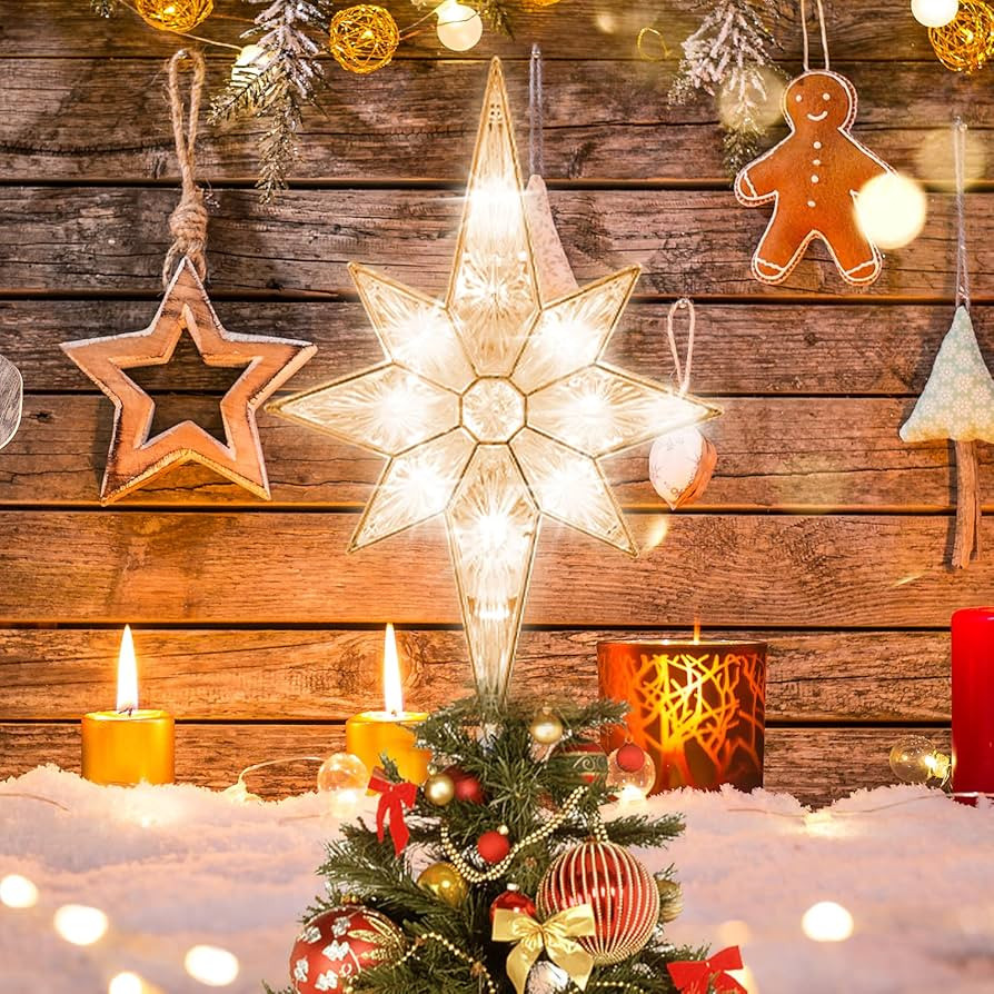 12" 11LED Lighted Christmas Tree Topper, Golden Bethlehem Star Treetop with Warm White Fairy Ligh... | Amazon (US)