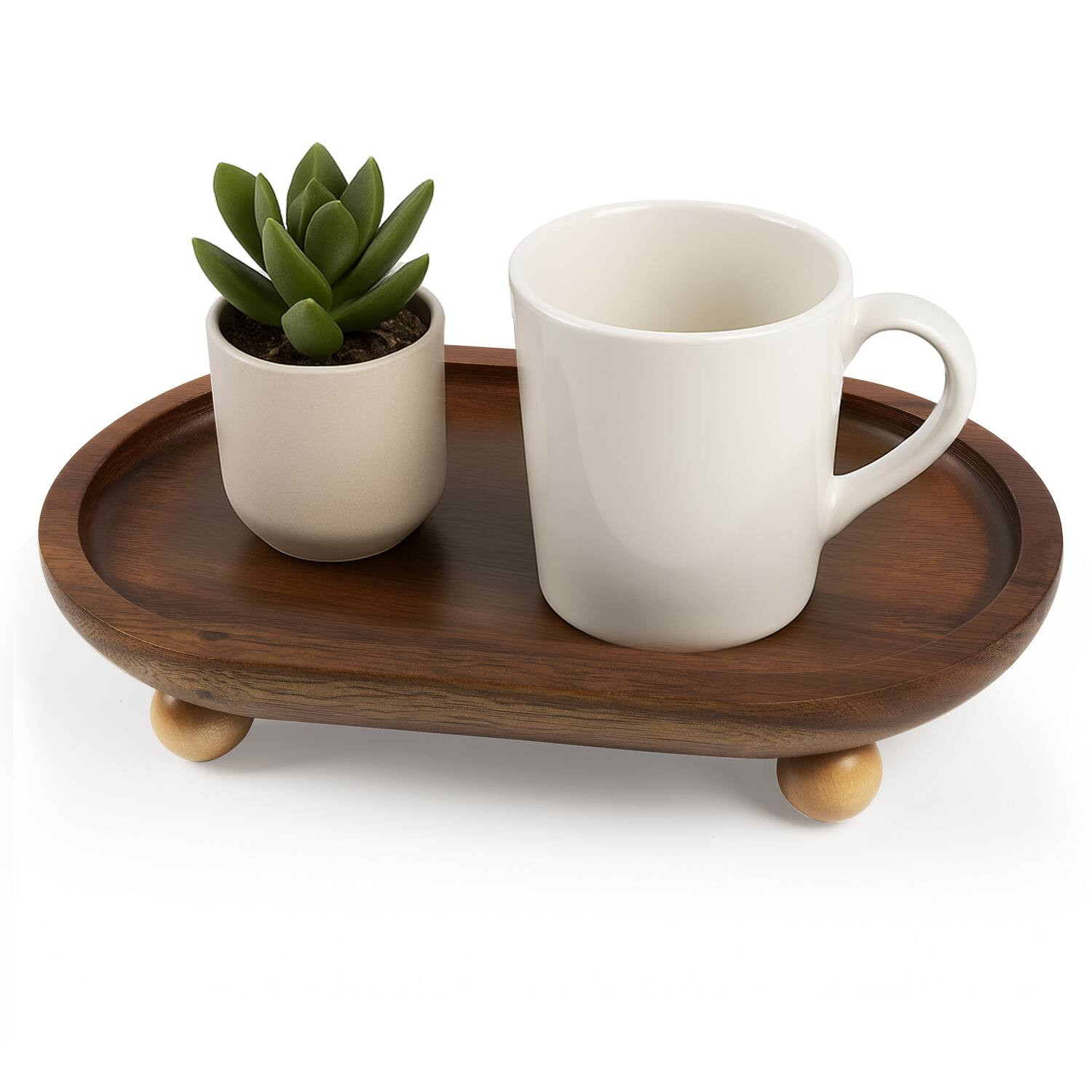 Garnen - Kitchen Wooden Serving Tray Acacia Wood Tray for Coffee Table Bathroom Vanity Counter Oval Pedestal Stand Wood Tray - Brown | Best Buy U.S.