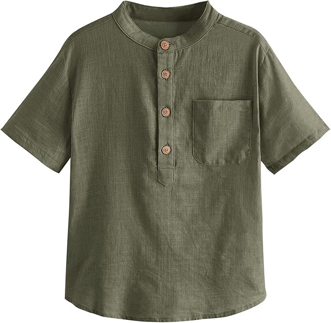 Inorin Boys Button Up Henley Shirt Short Sleeve Lightweight Summer Linen Cotton Dress Shirts Tees... | Amazon (US)