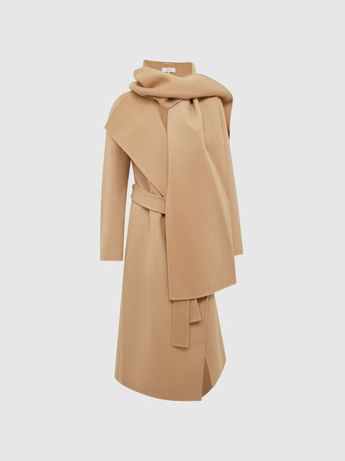 Reiss Buttermilk Valentina Wool Scarf Blindseam Longline Coat | Reiss UK