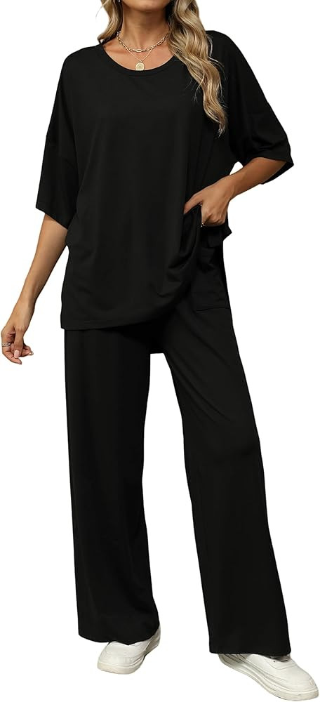 KevaMolly 2 Piece Lounge Set for Women Postpartum Oversized Tops and Wide Leg Pants Soft Comfy Pa... | Amazon (US)