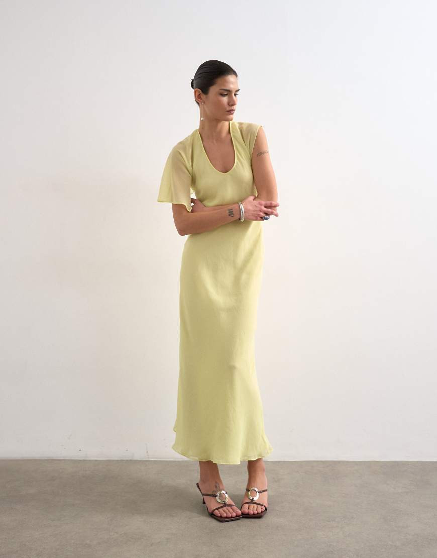 Topshop asymmetric flutter sleeve maxi dress with seaming in lemon-Yellow | ASOS (Global)