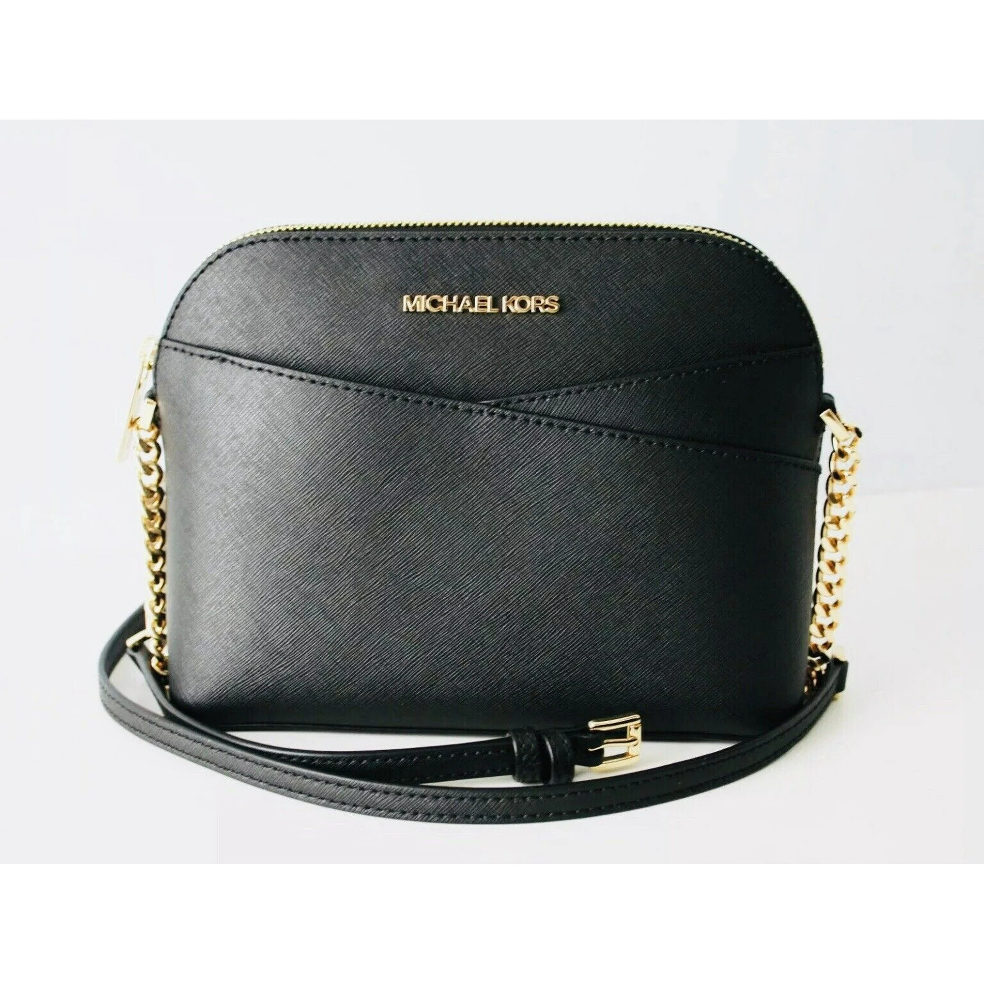Michael Kors Jet Set Travel Medium Leather X Cross Dome Crossbody Handbag (Black Solid/Gold) | Walmart (US)