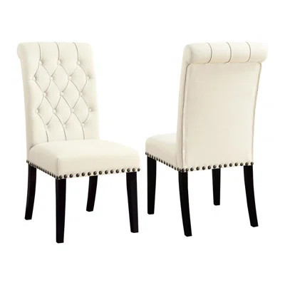 Beige Dining Chairs 2Pcs , Boasting Intriguing Rolled Back Style 2Pcs Upholstered With Captivating Details | Wayfair North America