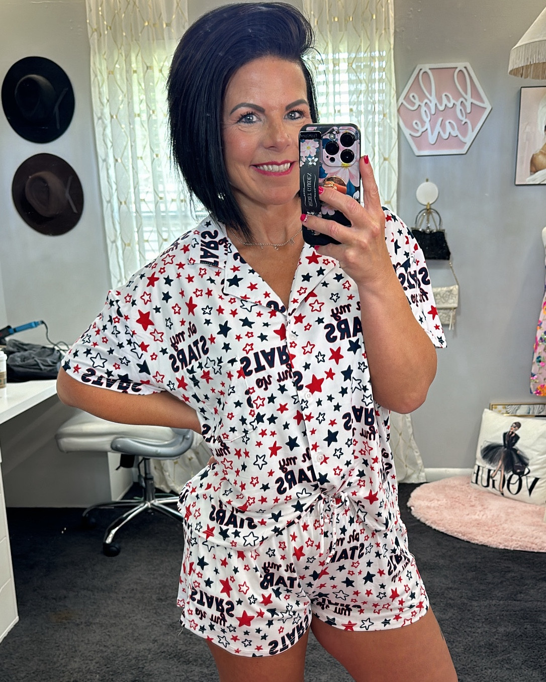 Walmart patriotic pajamas for all the red white and blue holidays! 4th July, Memorial Day, Labor Day ANYDAY! 
I’m wearing a medium 

#LTKMidsize #LTKSeasonal #LTKSaleAlert