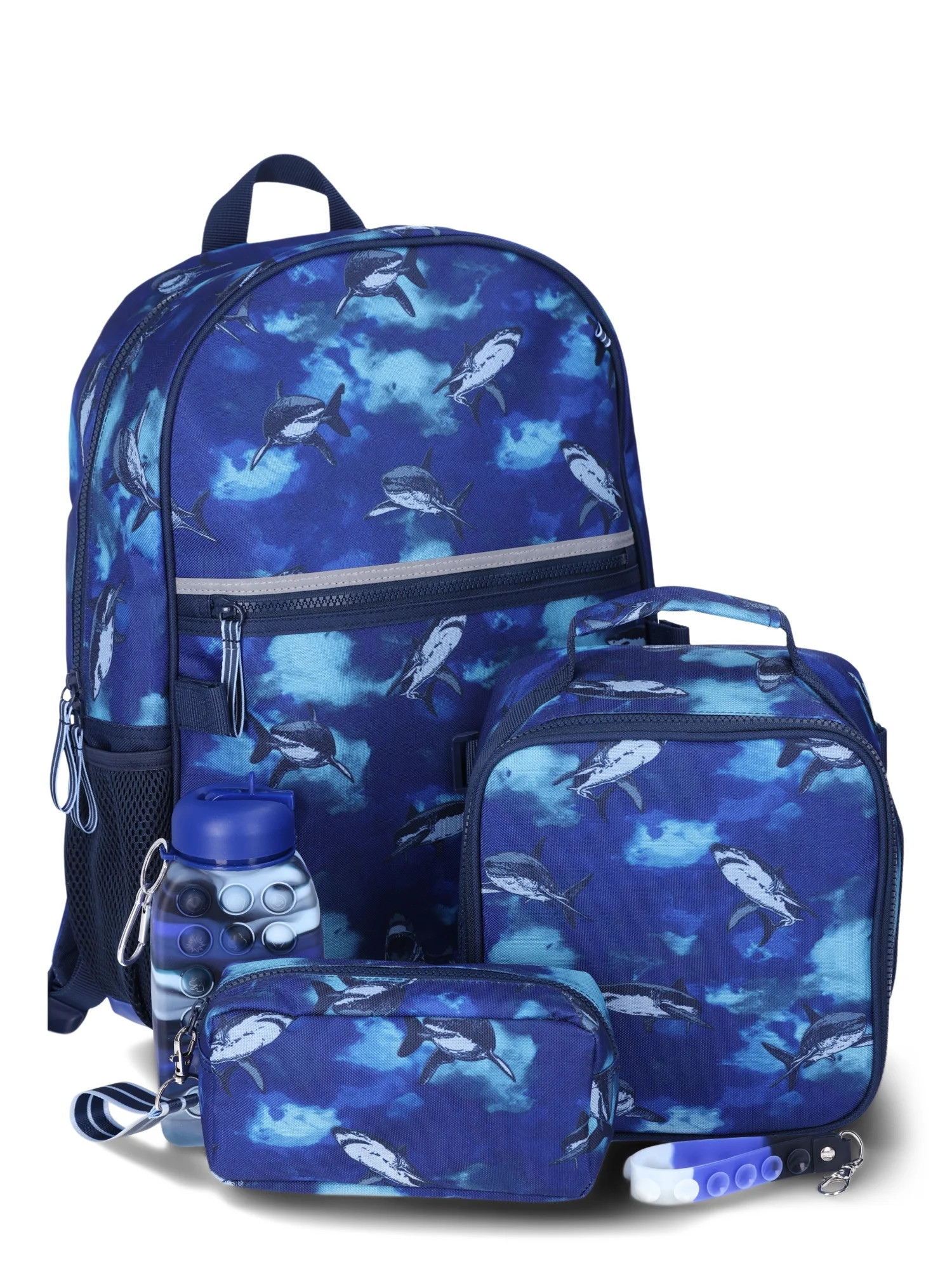 Wonder Nation Kids 17" Shark Laptop Backpack and Lunch Bag 5-Piece Set, Blue Cove - Walmart.com | Walmart (US)