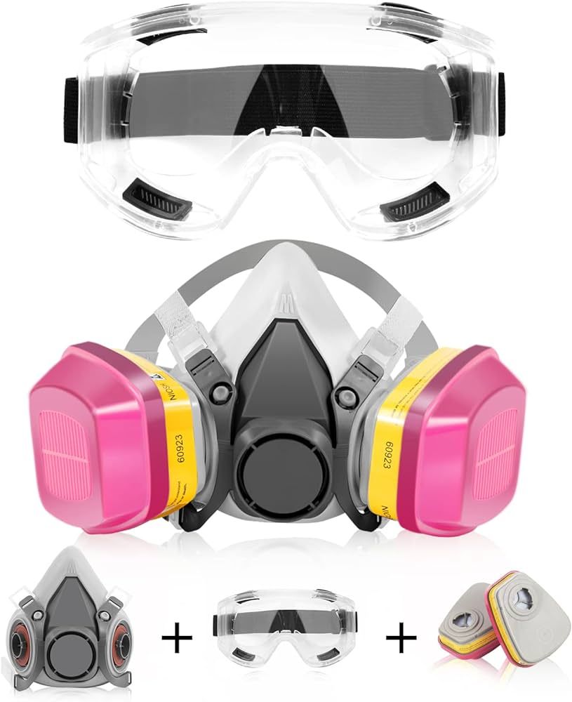 Half Face Respirator Mask with 60923 Filter, Reusable Gas Mask with Anti-Fog Goggle, Paint Mask f... | Amazon (US)