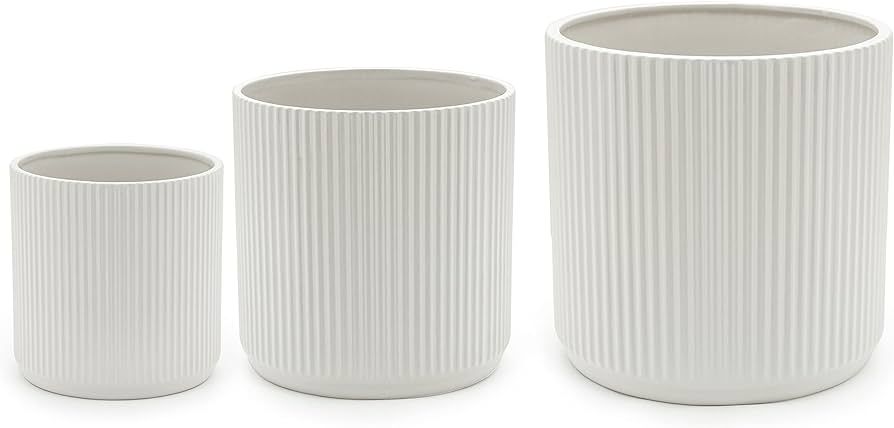 Amazon Basics Assorted Sizes Fluted Ceramic Planters, Set of 3, White | Amazon (US)