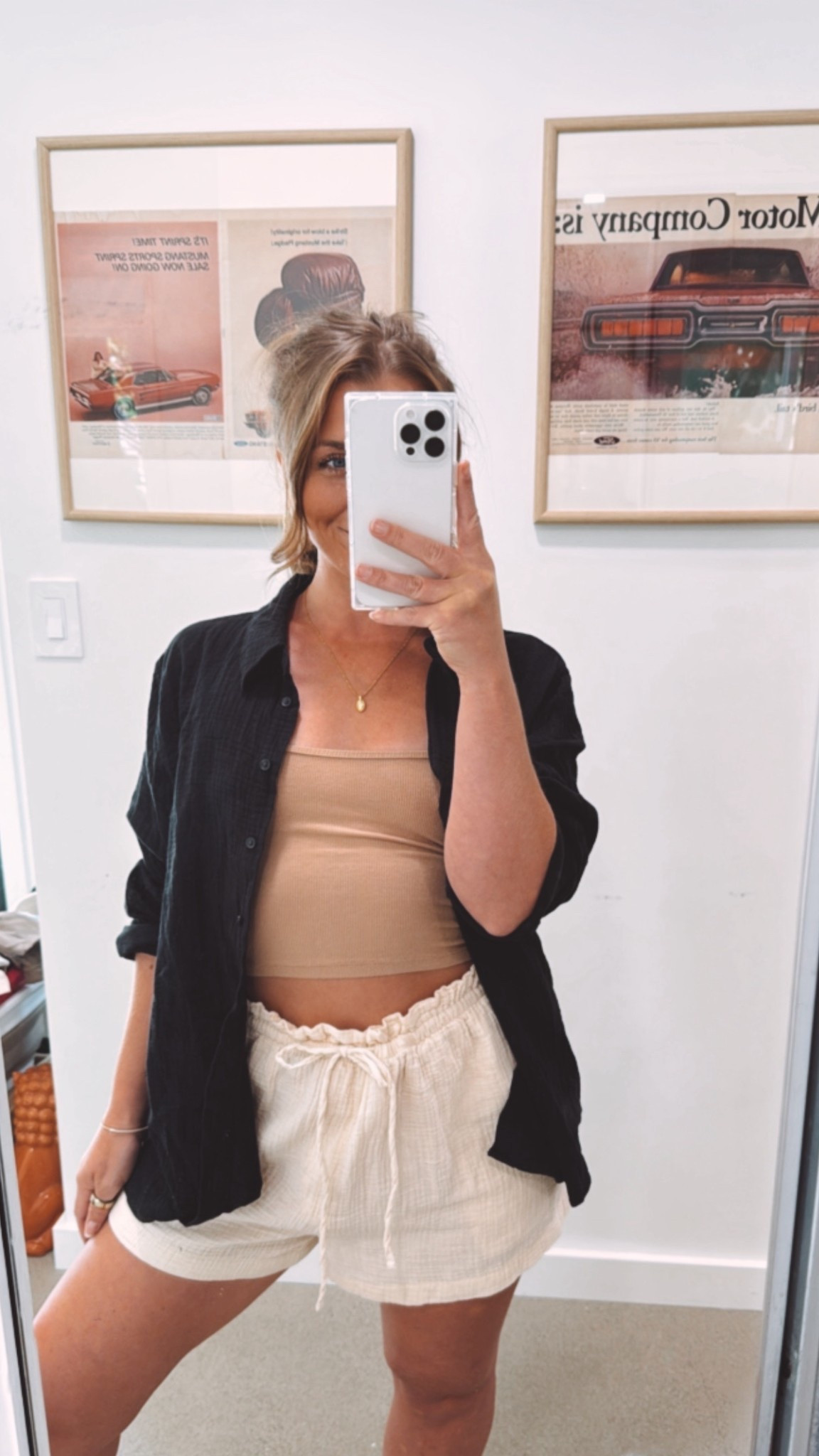 wearing an xl in the black crinkle gauze button up & a medium in the cream crinkle gauze shorts 

love that they have a drawstring 🙌🏼 

#LTKSeasonal #LTKSaleAlert #LTKStyleTip