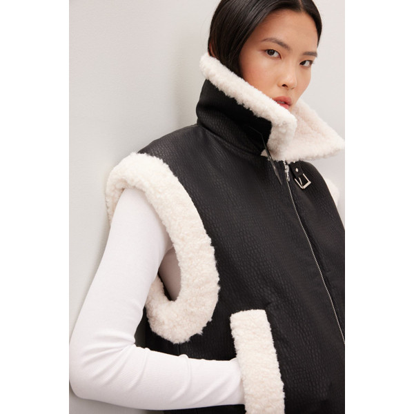 Peter Som Collective Faux Leather Sherpa Vest Black-white | Rent the Runway