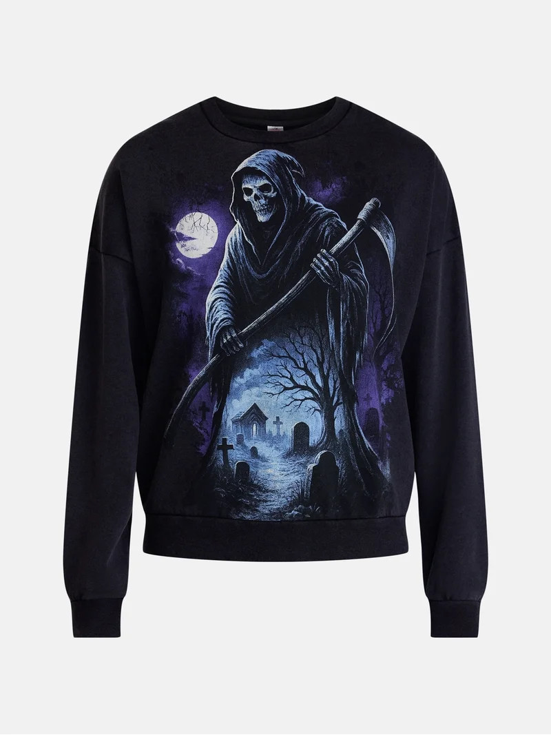 Men's Halloween Grim Reaper Graphic Long Sleeve Sweatshirt from Way to Celebrate, Sizes XS-5XB | Walmart (US)