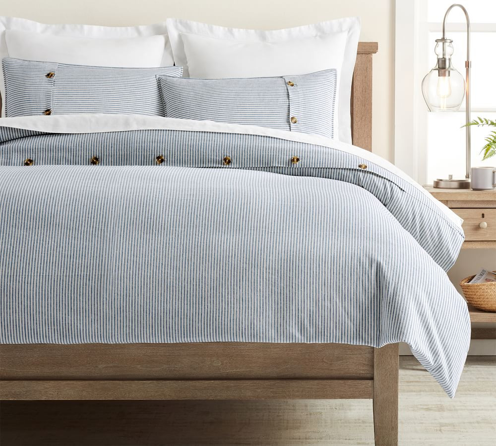 Navy Wheaton Striped Linen/Cotton Duvet Cover, Full/Queen | Pottery Barn (US)