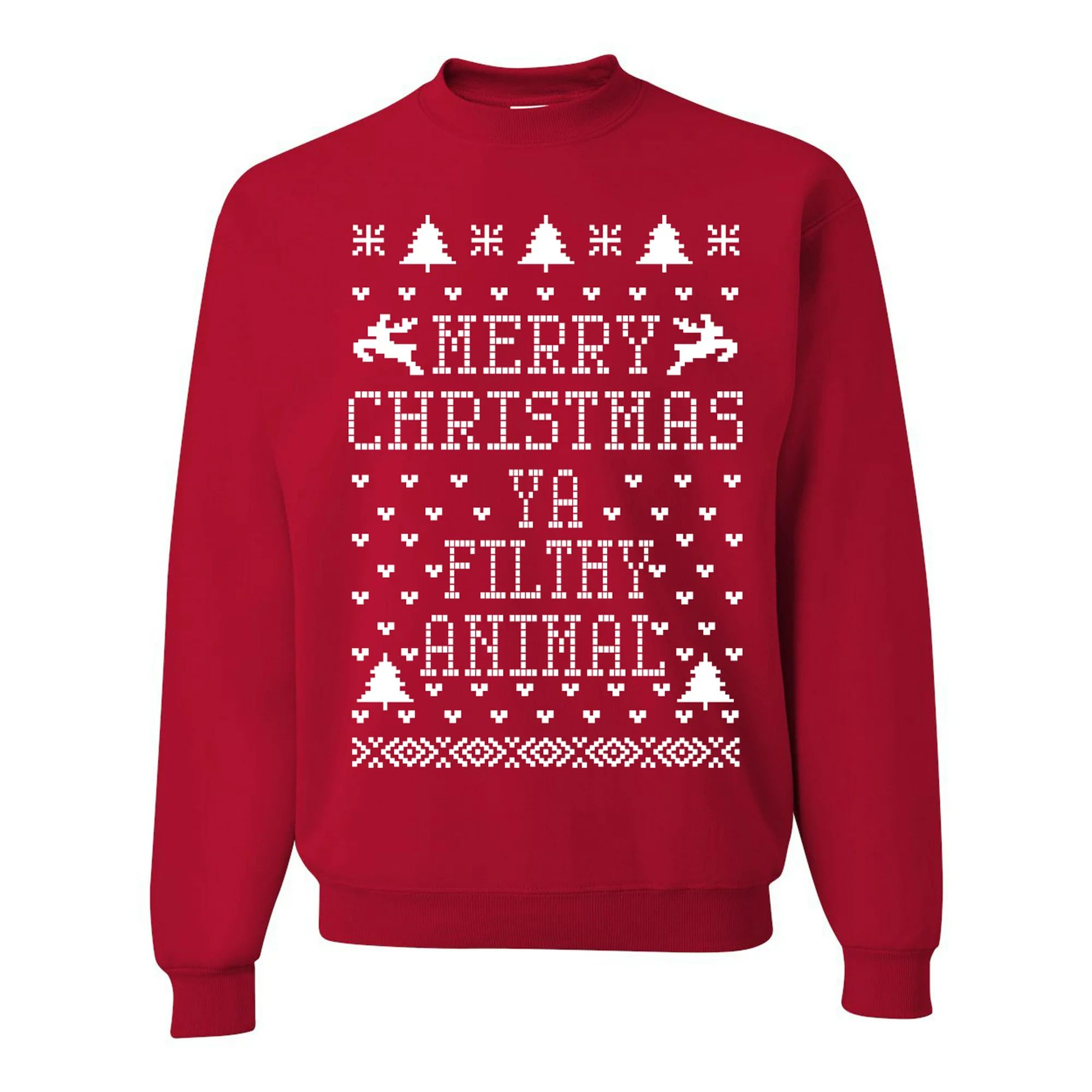 Merry Christmas Ya Filthy Animal Ugly Christmas Sweater Unisex Crewneck Graphic Sweatshirt, Red, ... | Walmart (US)
