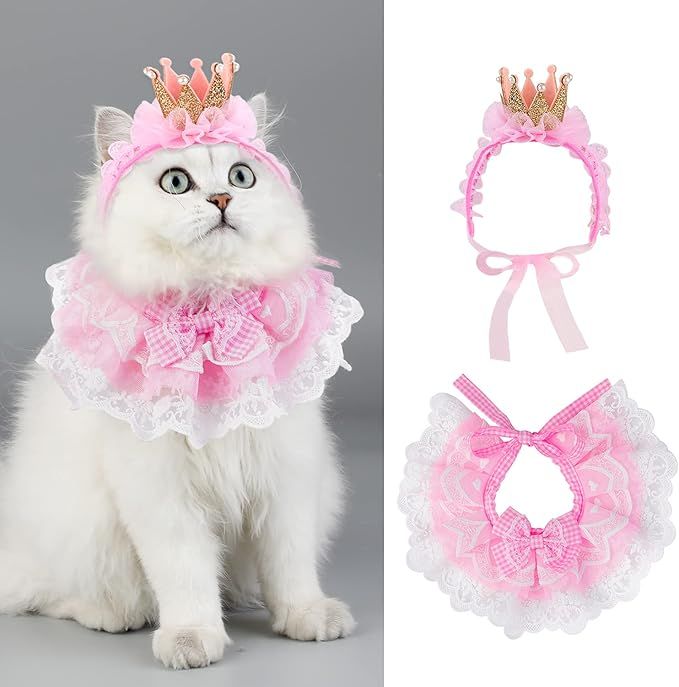 Cat Bandana for Cats, Princess Cat Costumes for Cats, Cute Lace Dog Bandanas and Cat Crown Access... | Amazon (US)