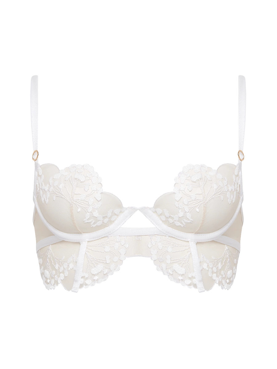Women's Floral-Embroidered Tulle Longline Bra - White Sheer - Size 38C | Saks Fifth Avenue