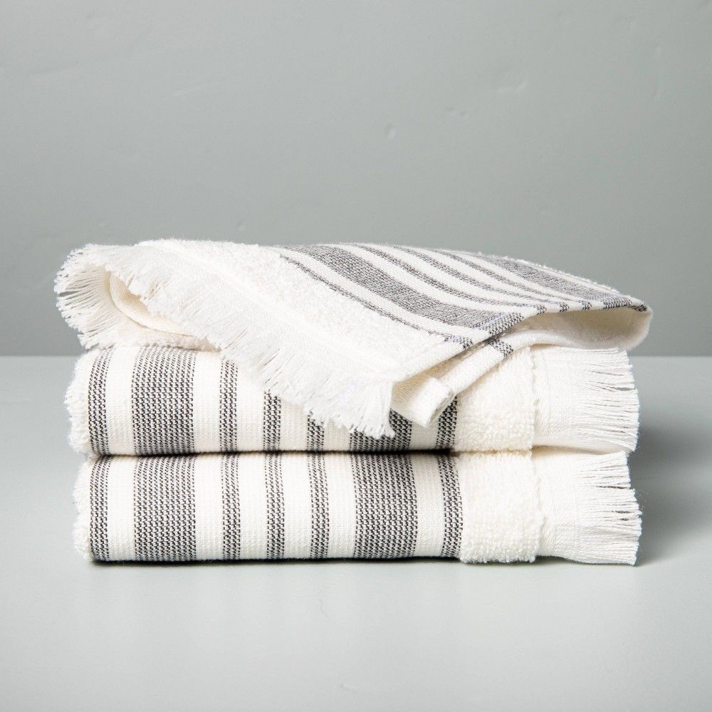 3pk Multistripe Washcloth Set Sour Cream/Railroad Gray - Hearth & Hand™ with Magnolia | Target