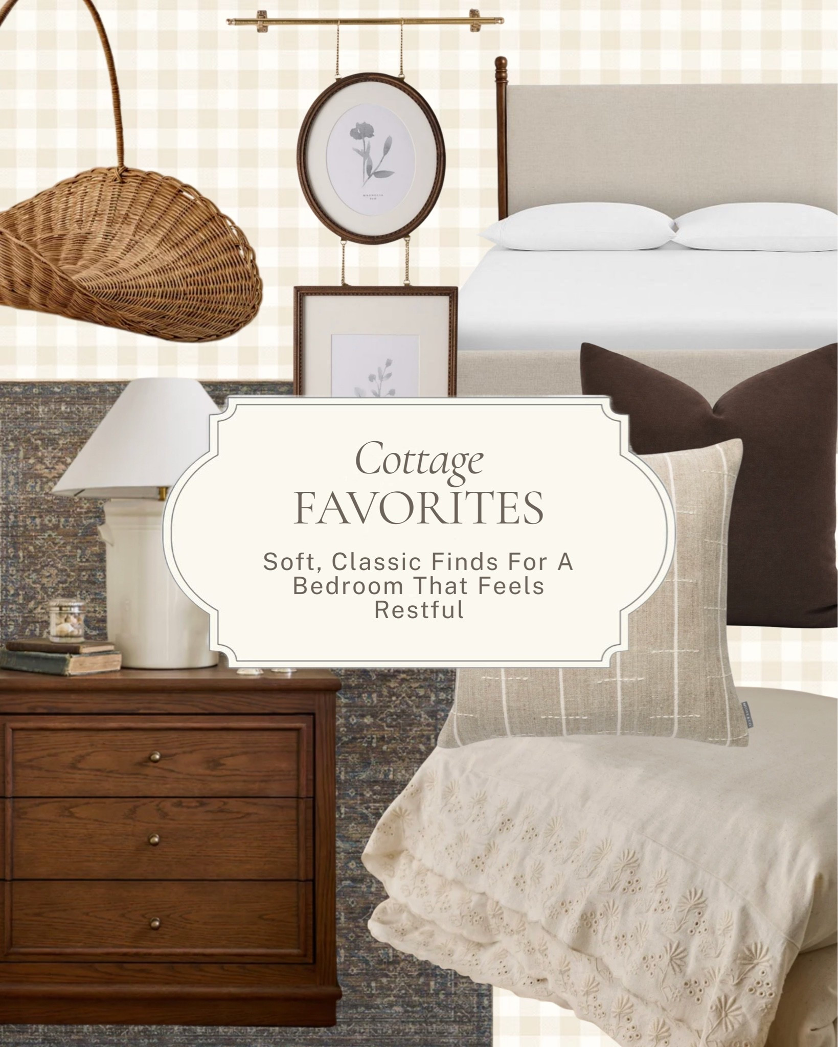 Soft, classic finds for a bedroom that feels restful. A woven pendant, an upholstered headboard, a warm wood nightstand, and layered pillows in brown and stripe, quiet, textural, and easy to fall asleep in.

Shop the pieces here! #LTKhome