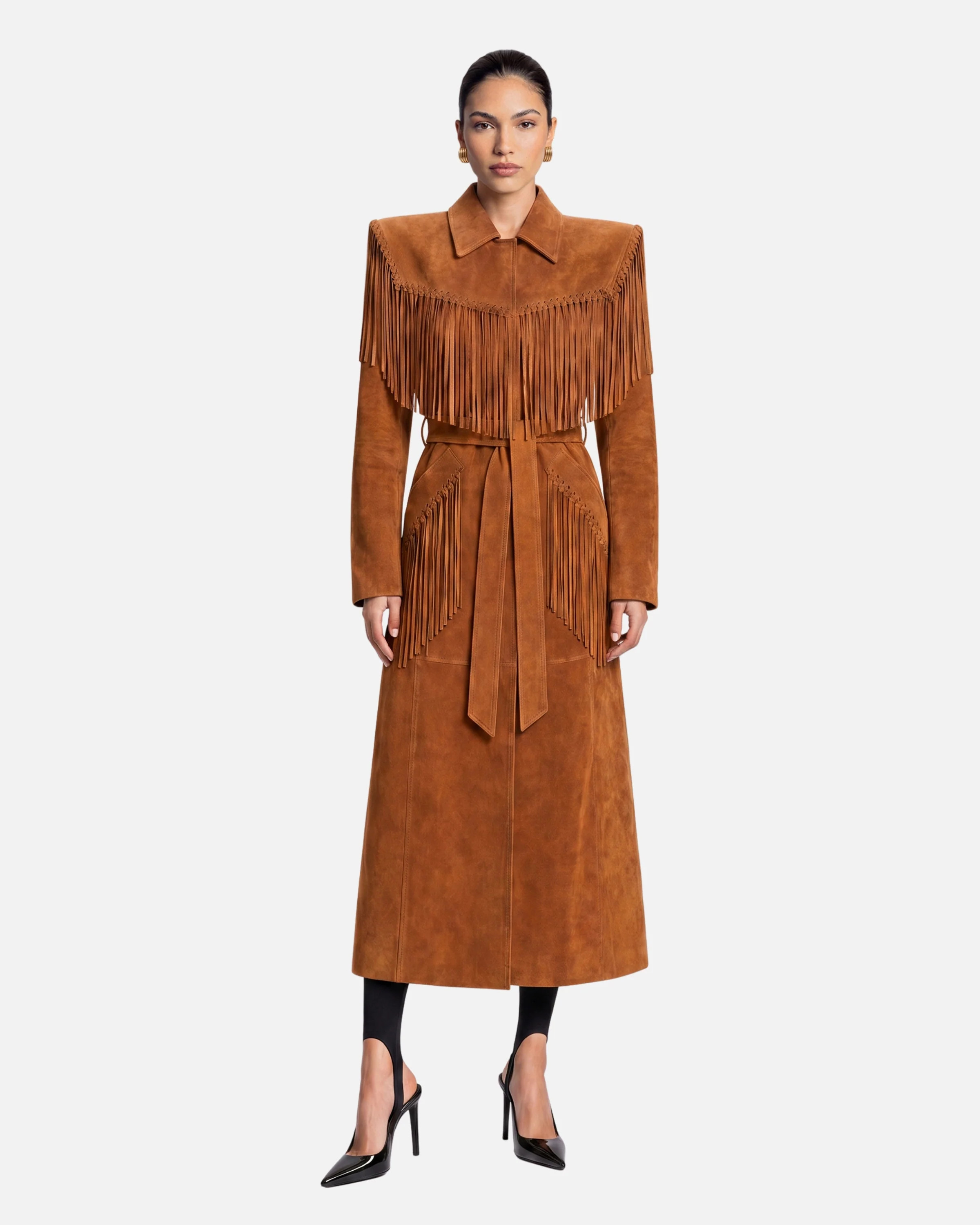 Riley Suede Fringe Trench Coat | Susanna Chow