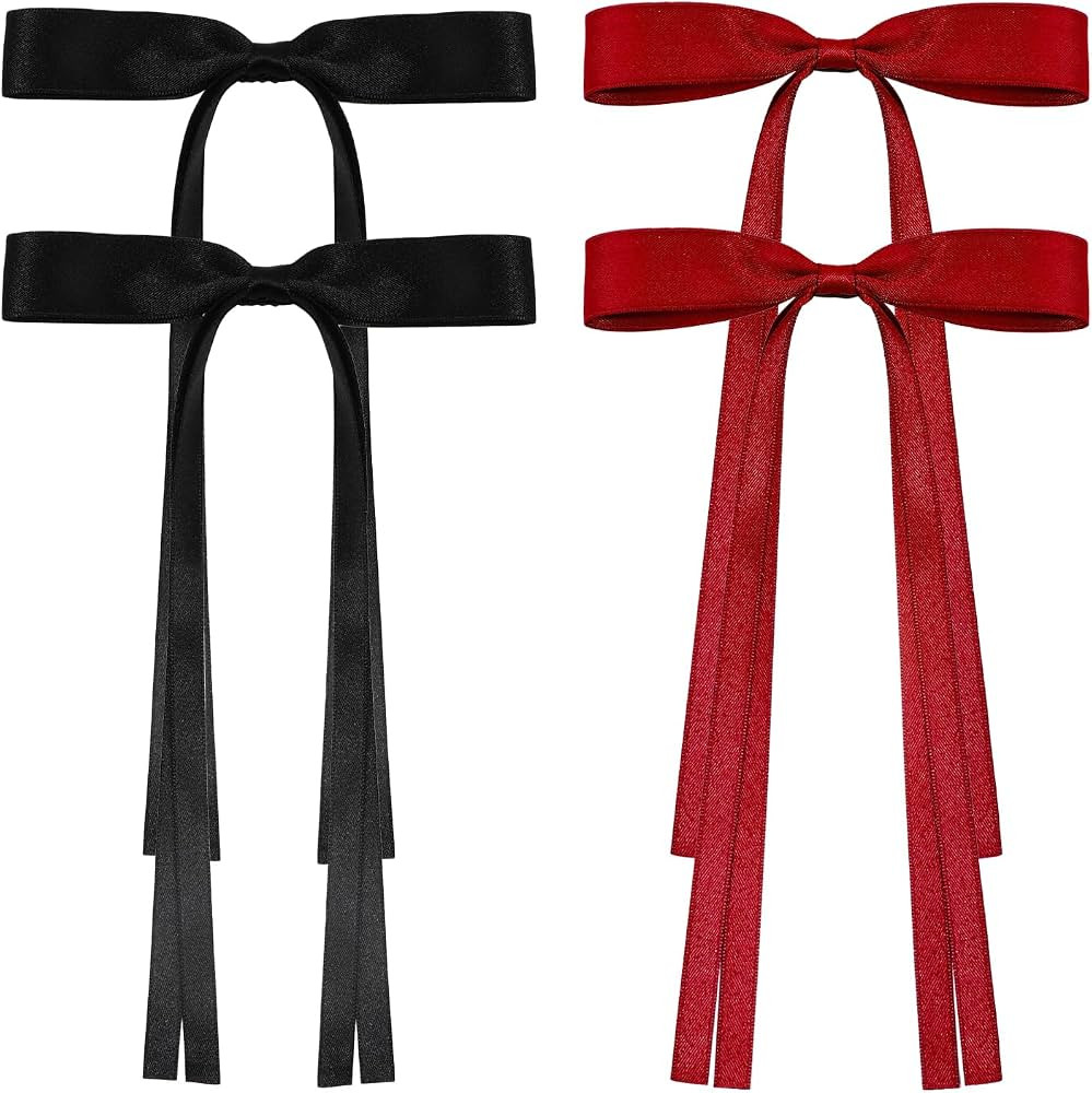 Hair Bows For Women, 4Pcs Bow Hair Clips Fabric Bowknot With Long Tail Hair Accessories Barrette ... | Amazon (US)