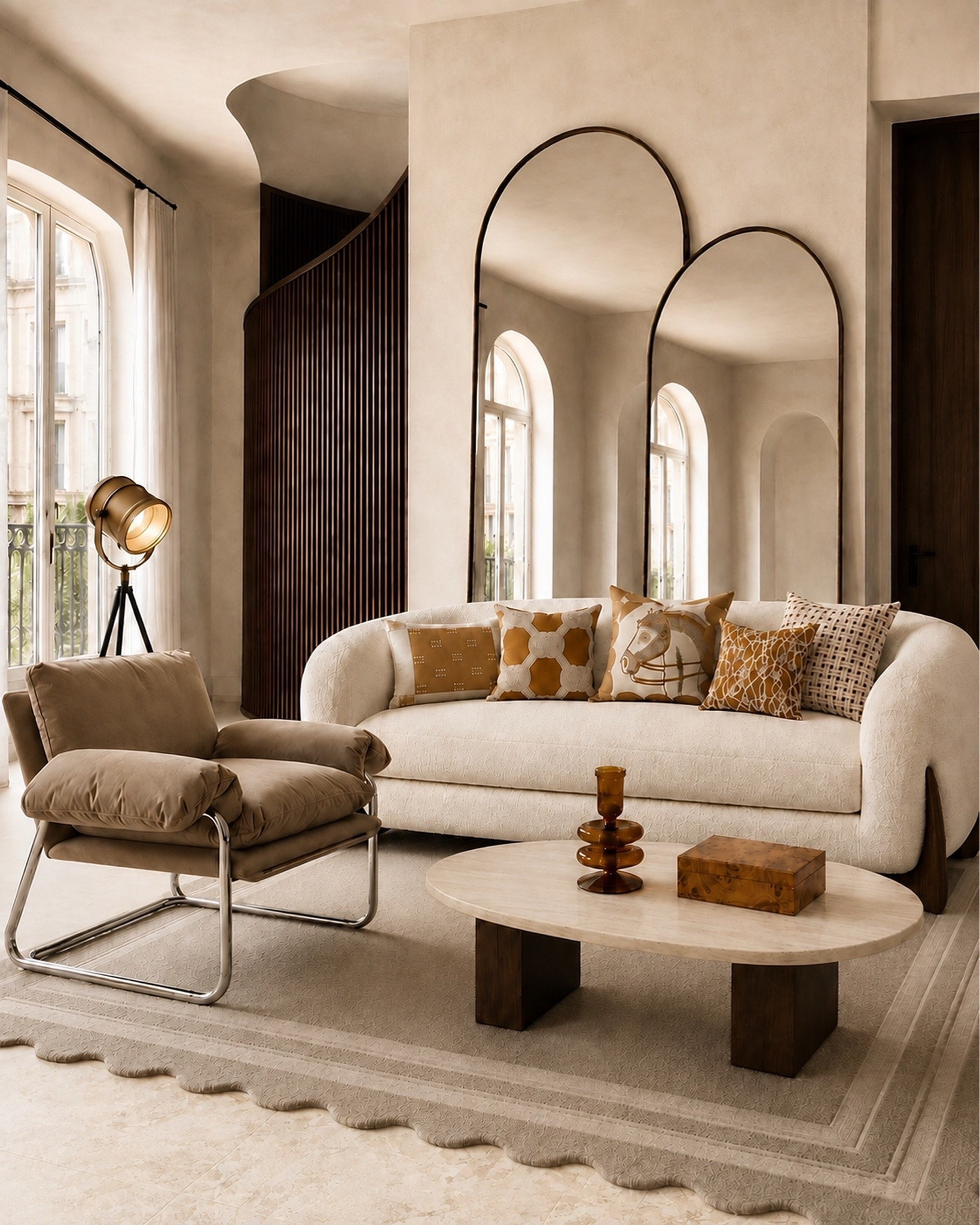 SADDLE & IVORY | SHOP THE SPACE 01

Can a refined room be created entirely with Amazon finds? Absolutely.

This living room takes its cue from an equestrian-luxury color and material scheme—warm ochre, caramel, ivory and dark walnut—combined with bouclé, wool, travertine and amber glass. Graphic equestrian pillows bring character.

This complete room concept—including the color and material scheme, space plan, furniture and accessories—was created with pieces sourced from Amazon.

Shop the full room through the Studiojoelle Amazon Storefront—link in bio.

#StudiojoelleShopTheSpace #StudiojoelleMagazine #ShopTheSpace #AmazonHome #InteriorDesign

#LTKHome #LTKstorytime